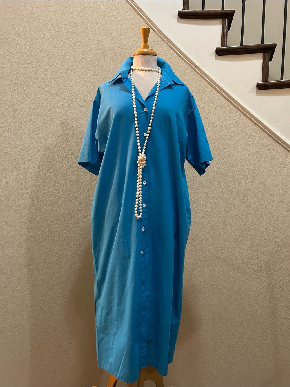 Lily Turquoise Button-Front Maxi Shirt Dress